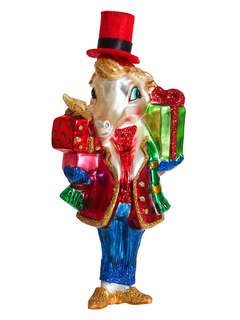 Елочное украшение 'Конь-джентльмен с подарками' 16 см, Символ...