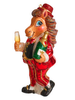Елочное украшение 'Конь-джентльмен с шампанским' 14 см, Симво...
