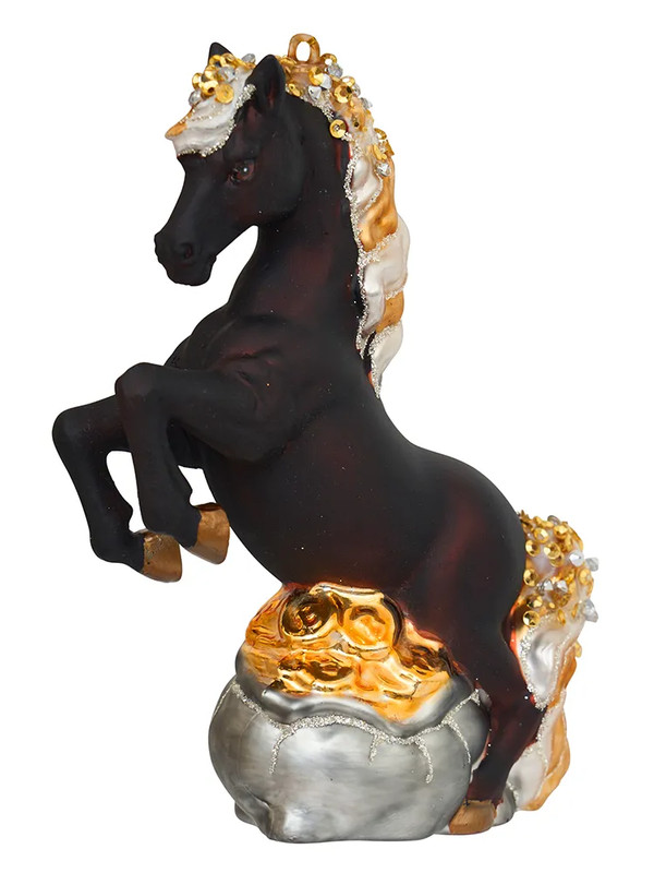 Елочное украшение 'Лошадь Оникс с золотыми монетами' 14 см, Символ года 2026, Holiday Classics