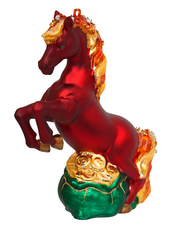 Елочное украшение 'Лошадь Руби с золотыми монетами' 14 см, Символ года 2026, Holiday Classics