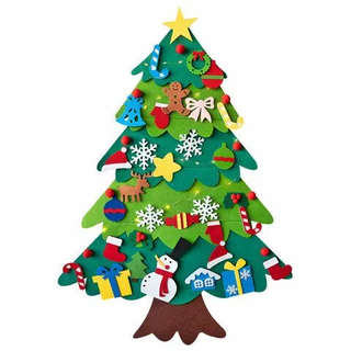 Фетровая ель с игрушками 102х68 см, 32 украшения, 3 м гирлянда