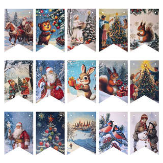 Гирлянда новогодняя 'Ретро', 15 флажков, 10х15 см, картон, 2.5 м 2