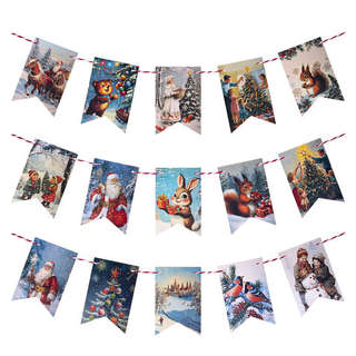 Гирлянда новогодняя 'Ретро', 15 флажков, 10х15 см, картон, 2.5 м 3