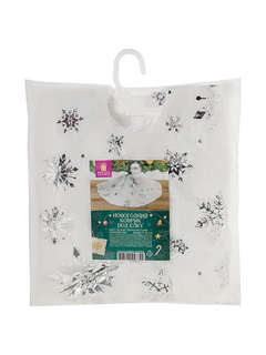 Новогодний коврик под елку белый c серебристыми снежинками