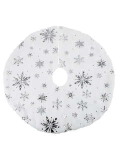 Новогодний коврик под елку белый c серебристыми снежинками 2