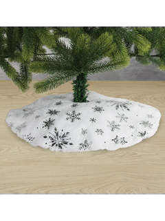 Новогодний коврик под елку белый c серебристыми снежинками 5