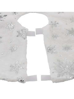 Новогодний коврик под елку белый c серебристыми снежинками 6