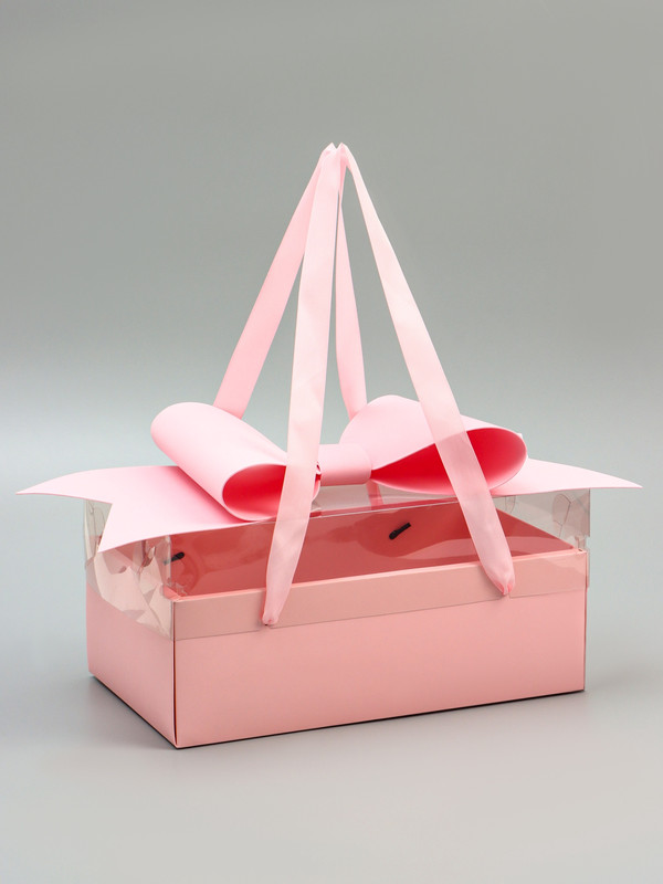 Коробка подарочная с бантом, ручками и прозрачной крышкой, 35x21x15 см