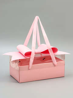 Коробка подарочная с бантом, ручками и прозрачной крышкой, 35x21x15 см 1