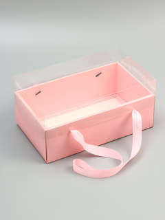 Коробка подарочная с бантом, ручками и прозрачной крышкой, 35x21x15 см 4