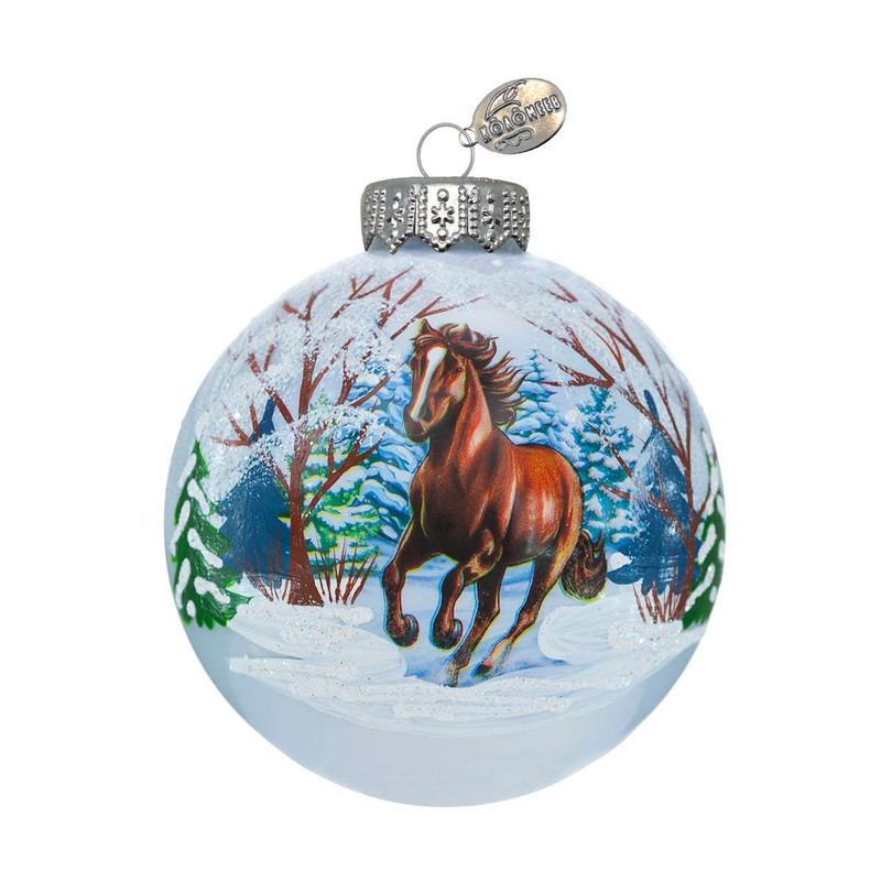 Шар 'Лошадка быстрая' 10 см, стекло, в подарочной упаковке, Коломеев, синий