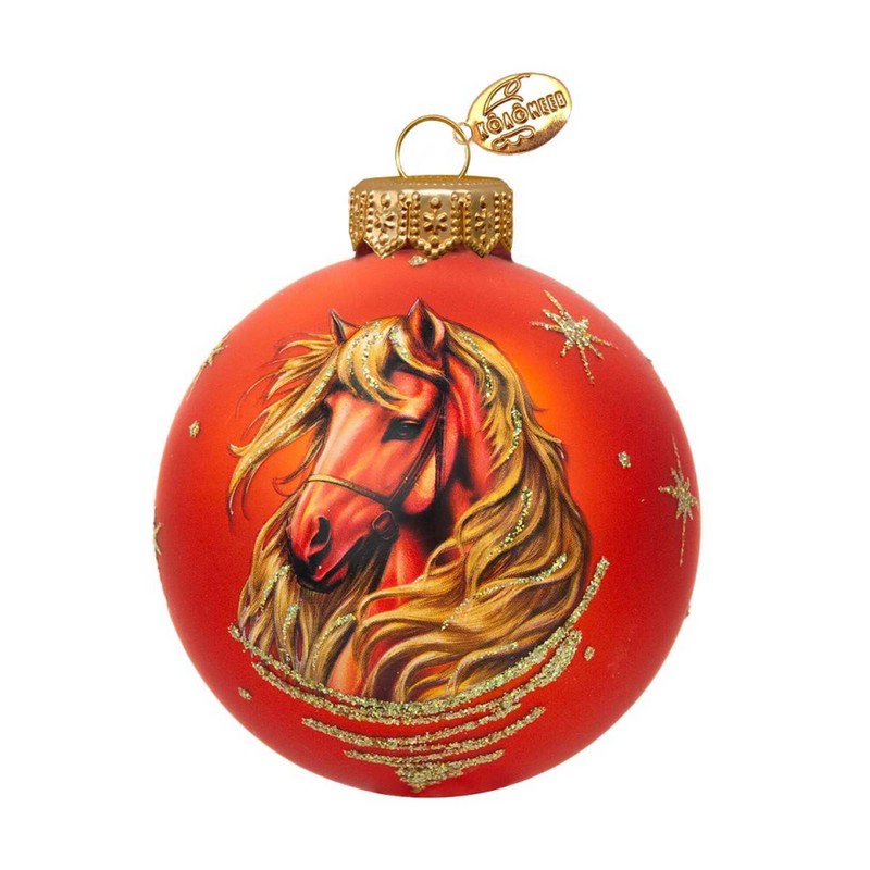 Шар 'Конь златогривый' 10 см, стекло, в подарочной упаковке, Коломеев, красный