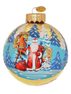 Шар 'Дед Мороз и лошадка' 10 см, стекло, в подарочной упаковк...