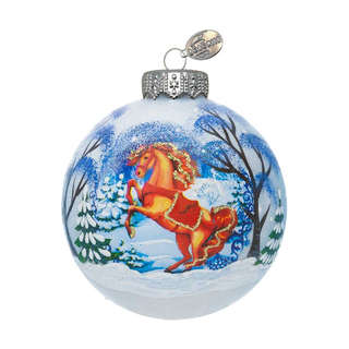Шар 'Конь зимний' 10 см, стекло, в подарочной упаковке, Коломеев