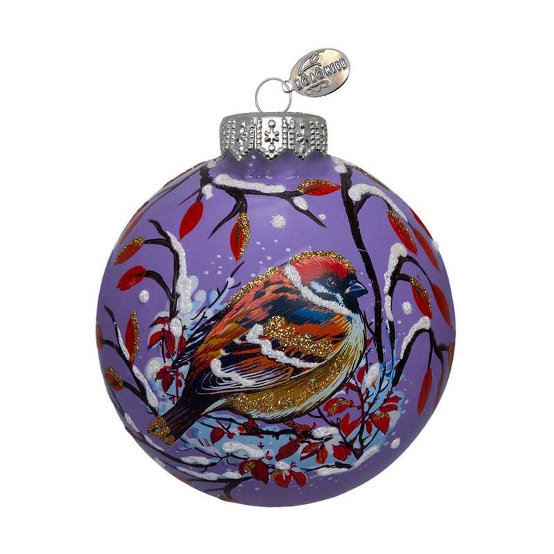 Шар 'Воробей зимний' 8 см, стекло, в подарочной упаковке, Коломеев