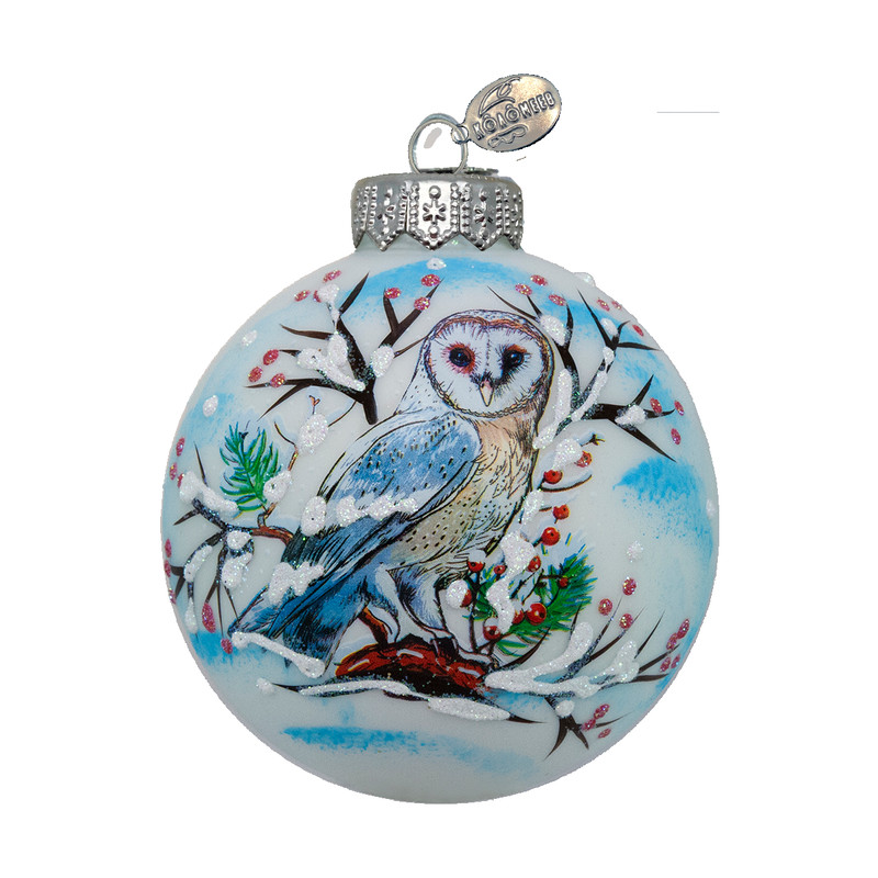 Шар 'Сова-сипуха' 8 см, стекло, в подарочной упаковке, Коломеев