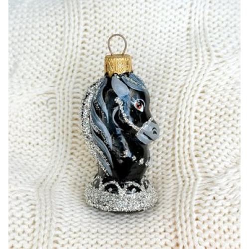 Ёлочное украшение 'Шахматный конь' 7 см, стекло, черный, в подарочной упаковке