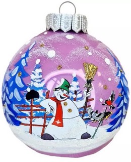 Шар 'Снеговик и птички' 10 см, стекло, в подарочной упаковке,...