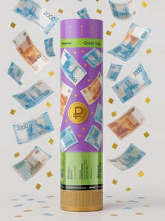 Хлопушка пневматическая 30см 'Деньги на ветер', прямоугольники «рубли» (5000, 2000, 1000) 2