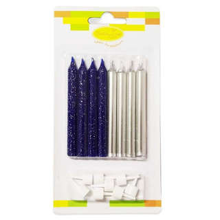 Свечи Ассорти NavBlue с блестками & Silver 8 см, с держателям...