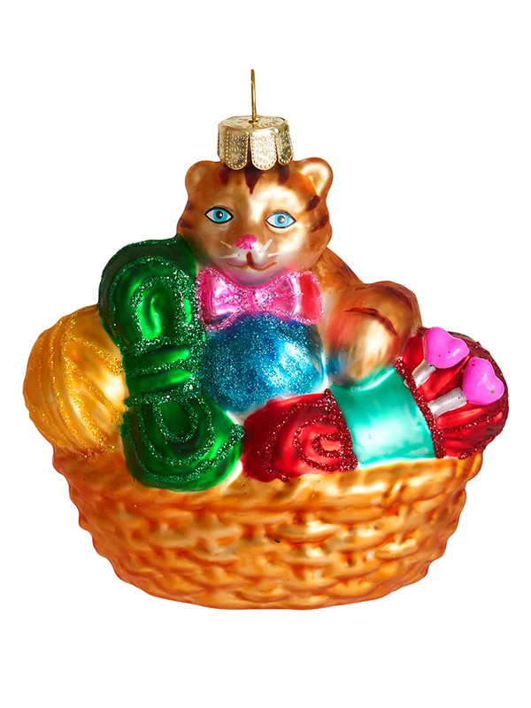 Елочное украшение 'Котенок в корзинке с клубочками пряжи' Holiday Classics