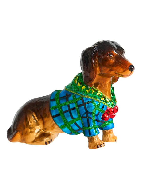 Елочное украшение 'Такса в синем костюмчике' 15 см, стекло, Holiday Classics