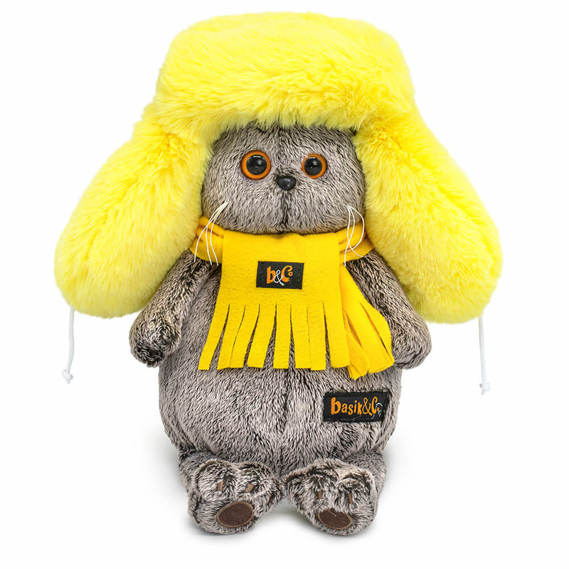 Кот Басик в желтой меховой шапке 25 см, BudiBasa