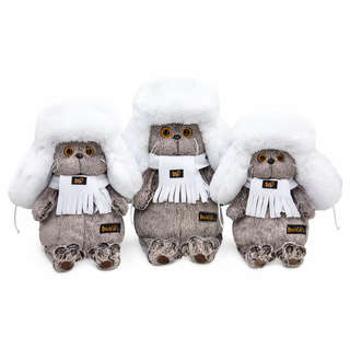 Кот Басик в белой меховой шапке и шарфике, 25 см, BudiBasa 7