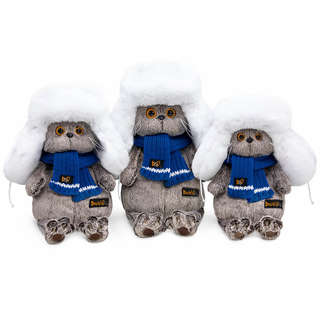 Кот Басик в белой меховой шапке и шарфике, 25 см, BudiBasa 6