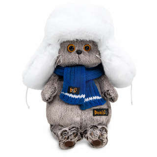 Кот Басик в белой меховой шапке и шарфике, 25 см, BudiBasa 2