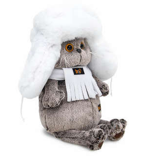 Кот Басик в белой меховой шапке и шарфике, 25 см, BudiBasa 3