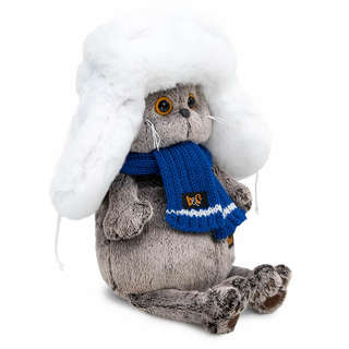 Кот Басик в белой меховой шапке и шарфике, 25 см, BudiBasa 4