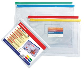 Пакет пластиковый прозрачный на гибкой молнии ZIP ErichKrause 'PVC Zip Pocket', A4, цвет молнии в ассортименте
