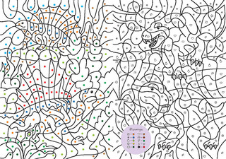 Мир динозавров. Цвета, символы, номера, Волшебная раскраска 4
