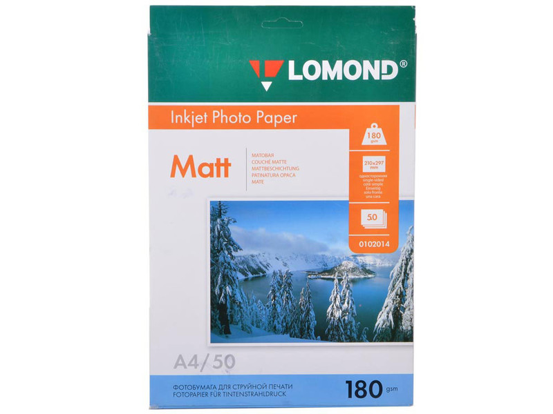 Фотобумага Lomond 180г, A4, 50л, матовая односторонняя для струйной печати