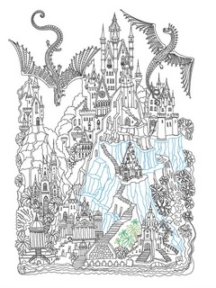 Легенда о драконе. Большая раскраска с мелкими деталями и цветными фрагментами (дракон) 4