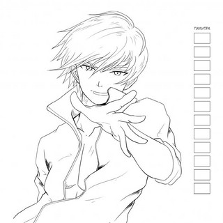 Раскраска АНИМЕ для работы маркерами (фиолетовая с мальчиком) 6