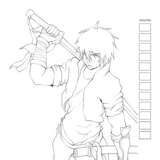 Раскраска АНИМЕ для работы маркерами (фиолетовая с мальчиком) 8