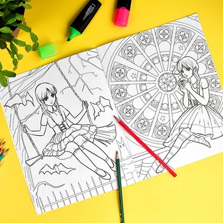 Девочка с косичками. Не очень страшные раскраски 3