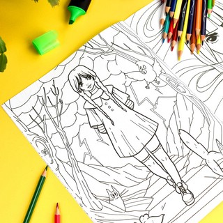 Девочка с косичками. Не очень страшные раскраски 4