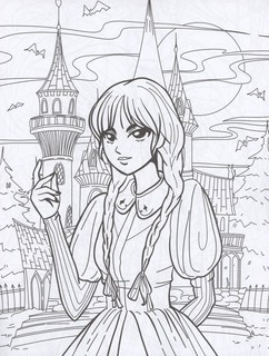 Девочка с косичками. Не очень страшные раскраски 7