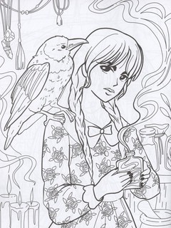 Девочка с косичками. Не очень страшные раскраски 8