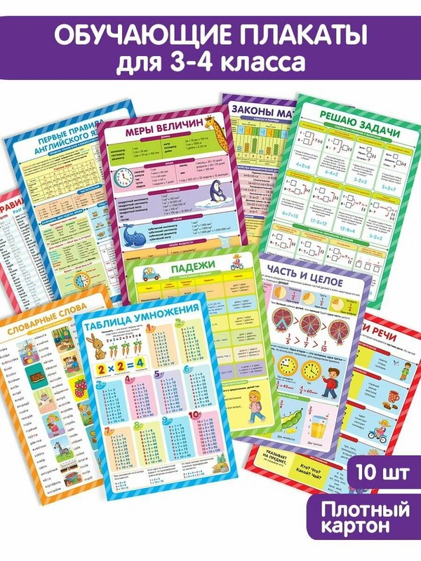 Обучающие плакаты 'Учусь на отлично' 3-4 класс, набор плакатов