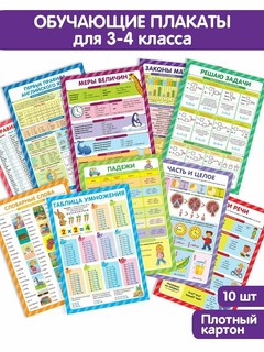 Обучающие плакаты 'Учусь на отлично' 3-4 класс, набор плакатов