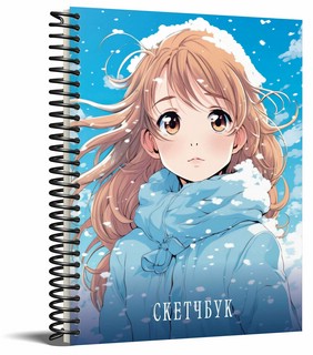 Новогодний скетчбук Аниме, 160 гр/м2, голубой 1