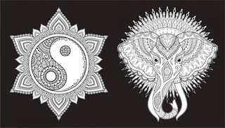 Теплый восток. Раскраска на черном фоне 4