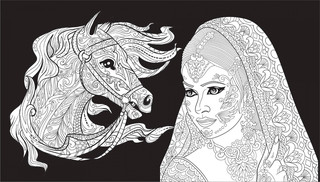 Теплый восток. Раскраска на черном фоне 6