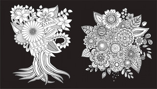 Чарующие цветы. Раскраска на черном фоне 3