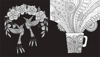 Чарующие цветы. Раскраска на черном фоне 4
