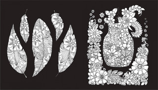 Чарующие цветы. Раскраска на черном фоне 6